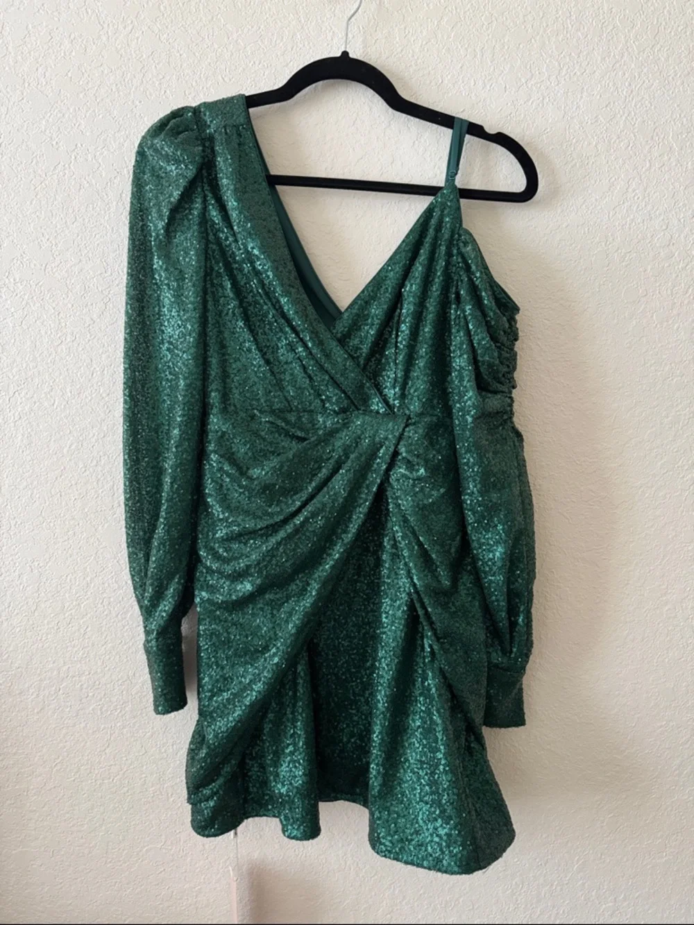 NWT - Size 2 - Self-Portrait Emerald Green Sequin One-Shoulder Mini Dress - Picture 3 of 4
